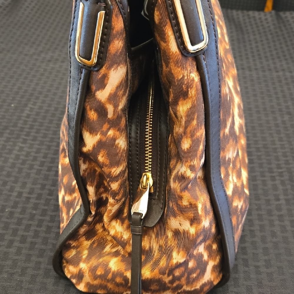 Coach Leopard Print Shoulder Bag Brown Tan Animal Print Tote Purse Leather Trim - Picture 7 of 16